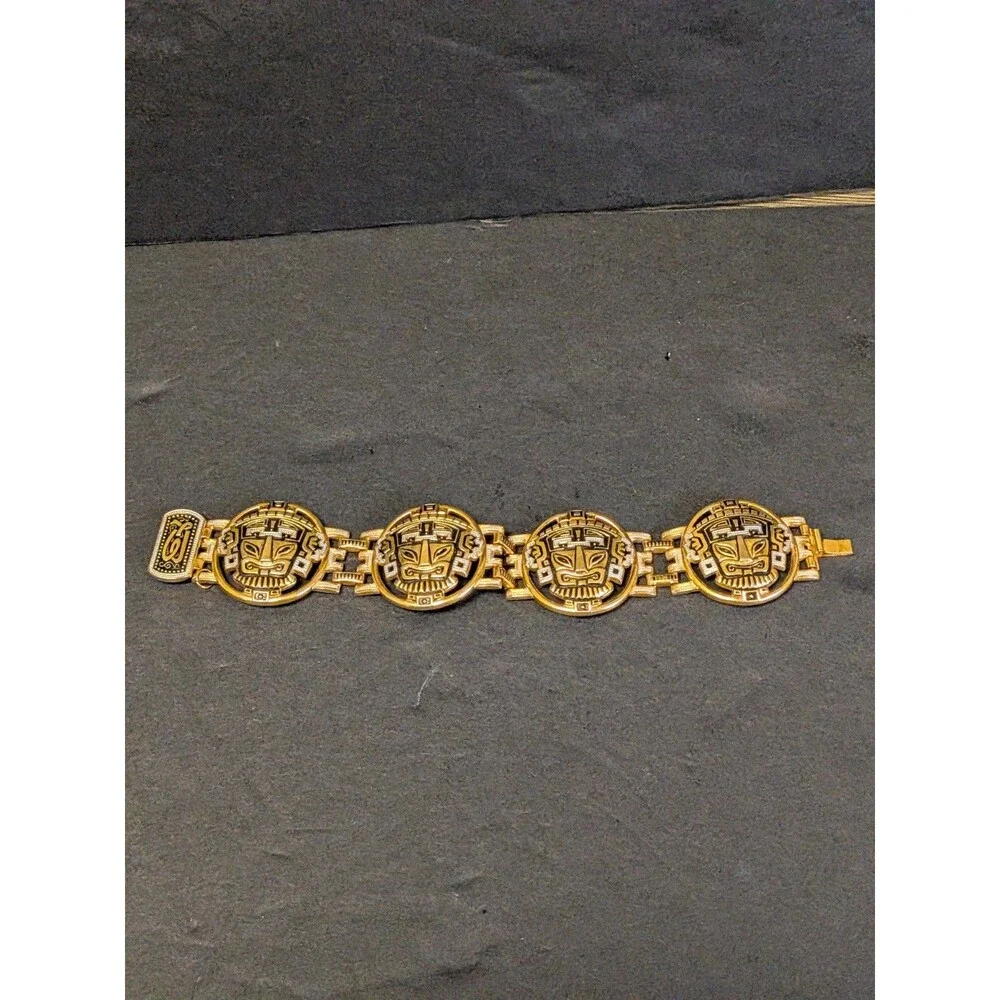 Vintage Gold Tribal Damascene Mask Bracelet 7